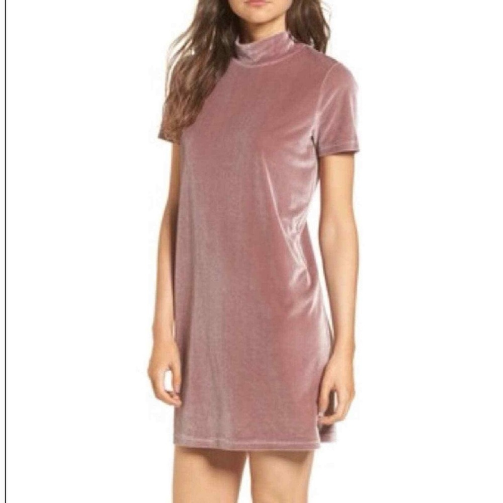 MADEWELL Pink Mockneck Velvet Short Sleeve Dress